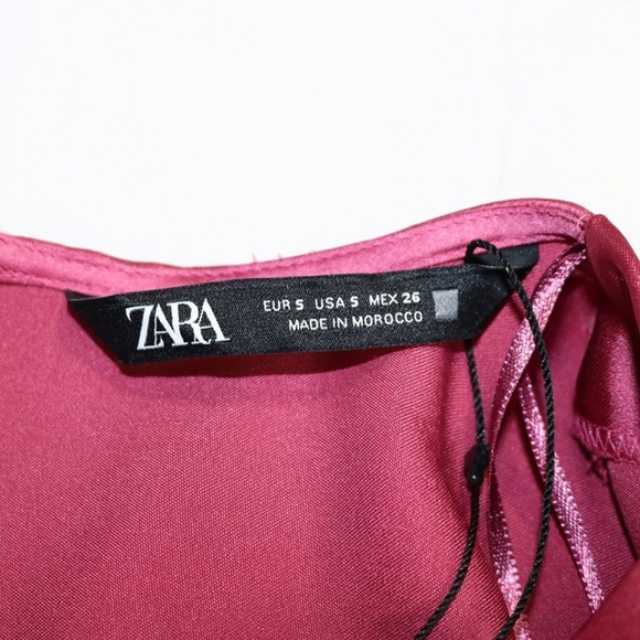 NWT ZARA Satin Tie Waist Romper with Gold buckle in Marsala (Mauve), Size Small - Picture 10 of 11